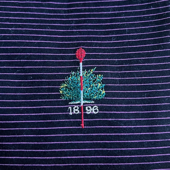 Vintage Peter Millar Black with Pink Stripes Long Sleeve Polo - Merion Golf Club - Picture 1 of 7